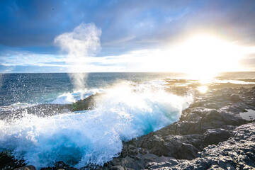  Sunrise Bufadero water blasting into the air on the coast of Gran Canaria in the Canary Islands