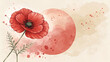 © Elena Astahova - Abstract watercolor circular accent in Red Poppy on pale beige background representing determination and national pride with copy space
