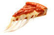 © PNG Kingdom  - Pizza slice with melted mozzarella cheese stretching from tomato sauce and thick crust on transparent background