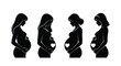 © Ahmad - Silhouettes of pregnant women in various stages and poses including heart symbols on bellies for maternity, prenatal care, and motherhood.