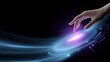 © Matcha_09 - Touch of Light: A Hand Reaching for a Cosmic Energy Sphere in a Dark Interstellar Space, Signifying Connection and Discovery of the Universe