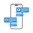 © vell - Chat message notification on smartphone vector illustration. chat bubbles displayed on mobile phone screen.