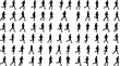 © Masuda - Set of running people silhouettes, active men and women jogging vector illustrations, marathon runners, athletic group icons, isolated on white background.