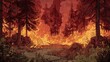 © Wenda - A forest ablaze with intense orange flames engulfing trees and underbrush