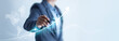 © ipopba - Business development to success and growing growth, Businessman pointing arrow graph corporate future growth plan, Asset investment chart business and finance, Global economic trend analysis.