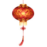 Chinese lantern with a dragon pattern and the background removed.