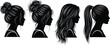 ©  jahanara - Female hairstyle silhouettes, elegant women profiles, bun ponytail long hair, beauty fashion illustration, modern minimal black blue design vector collection