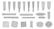© jomadderrois - Detailed hand drawn patterns of various hair braids and knots for salon and hairstyling design inspiration in black and white.