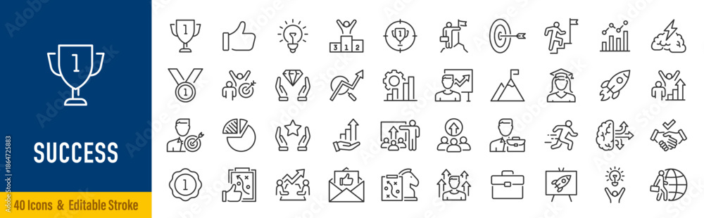 Redirection Success Rate Icon Success web icons in line style. Handshake, growth profit, innovation ...