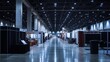 © muh - An empty convention center hall, with rows of booths being set up for a major trade show.