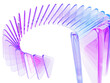 © marozhkastudio - Holographic iridescent glass circle arrow 3d background. Abstract geometric line pattern. Purple blue gradient transparent ribbon of crystal triangle plate shape row. Digital tech