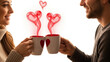 © Theresa - Couple toasting with coffee cups, love hearts rising, tender, romantic moment between two people