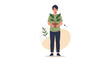 © Alvin - Young man holding smartphone outdoors with greenery and abstract background in casual attire