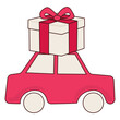 © vanillamilk - Romantic Pink Cartoon Toy Car with Gift Box Icon. Valentine Day or Wedding Greeting card Element