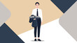 © Elsha - Young professional woman holding a laptop and blazer dressed in business attire standing against