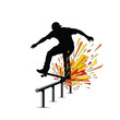 © Ishara sandeepa - Skateboarder silhouette grinding rail with abstract explosion vector