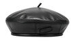 © somoy - Black leather beret with a small stem on top and a side strap detail headwear