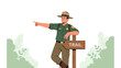 © Nayla - Ranger Directing Hikers Along The Right Trail In The Forest Nature
