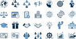 © MdNazmul - Business and management icon set vector illustration featuring strategy communication teamwork analytics education finance and global organization symbols for corporate infographic and web design