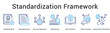 © gibranicon - Standardization Framework banner web icon establishes standard work and process alignment following best practices for value creation.