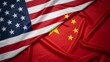 © Taslima - The flags of the united states and china waving together in the wind with red white and blue colors