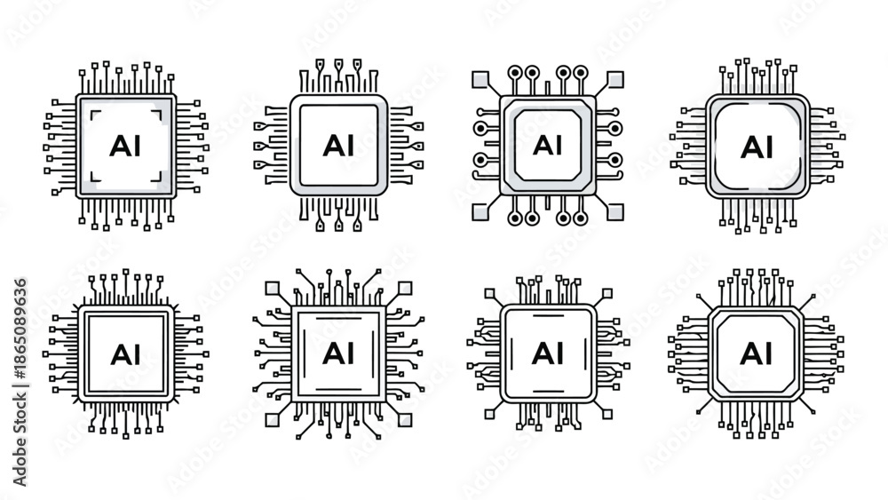 Microprocessor Line Drawings Line art depictions of artificial intelligence chips and ...
