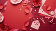 © Wall - Decorative paper craft with roses, hearts, and ribbon