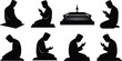 © Ismail - Islamic prayer silhouette, seated worship pose, shrine vector icon, traditional attire, devotion illustration, black figure art, cad drawing flat vector illustration