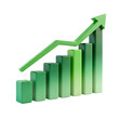 © Design Source - A 3D rendered image of a green bar chart showing an upward trend with an arrow, symbolizing growth, success, and positive progress.