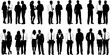 © MD Anas - Silhouettes of professional business people in suits and office attire standing, talking, and collaborating in various formal poses for corporate design