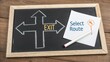 © ABDUL - Chalkboard diagram illustrating multiple directional arrows and the word Exit, with a paper titled Select Route