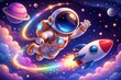 © NeuralNiche - model presentation of an astronaut gliding through outer space with a rocket