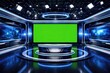© vxnaghiyev - Advanced  rendered TV set background with green screen for virtual reality broadcast studios