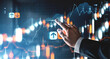 © ImageFlow - Businessman analyzing forex market graph with glowing stock chart on futuristic digital screen background for investment and crypto trading concept.