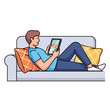 © Ikmah - A person reclines on a couch using a tablet. Pillows flank the relaxing figure