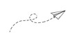 © MR.HAY - Hand drawn paper airplane flying with a dotted line path.