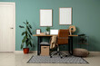 © Pixel-Shot - Interior of office with workplace, plants and blank frames