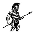 © Fathur Rozak - Muscular Spartan warrior in helmet holding a spear, black and white graphic illustration.