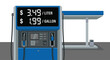© WealthyMinion - Fuel Pumper and Price DisplayA flat vector illustration of a fuel pumper with a large digital price display above or on the pump. Numbers are bold and easy to read. Simple gas station setting.
