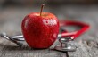 © Anca - A single, crisp red apple, positioned near a medical stethoscope, embodies the essence of health and wellness. ..Created with Generative AI, not depicting real subjects.