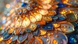 © avivmuzi - Vibrant mosaic pattern with shiny metallic scales in blue and orange hues.