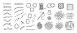 © Mr. Stocker - Sewing and mending doodle icon set featuring various stitches, fabric patches, a needle, thread, thimble, and bobbin in a minimalist black and white hand drawn line art style