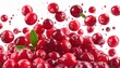 © Studio - Crimson cranberries in flight, against white background, splash