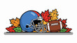 © Arzen - A blue helmet rests beside a football, surrounded by colorful autumn leaves