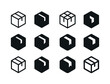 © Coosh448 - Sealed Parcel Icons. Sealed parcel. Icon set. Set Logo of sealed parcel: taped box. harmonious logo variations of the same emblematic concept, each with