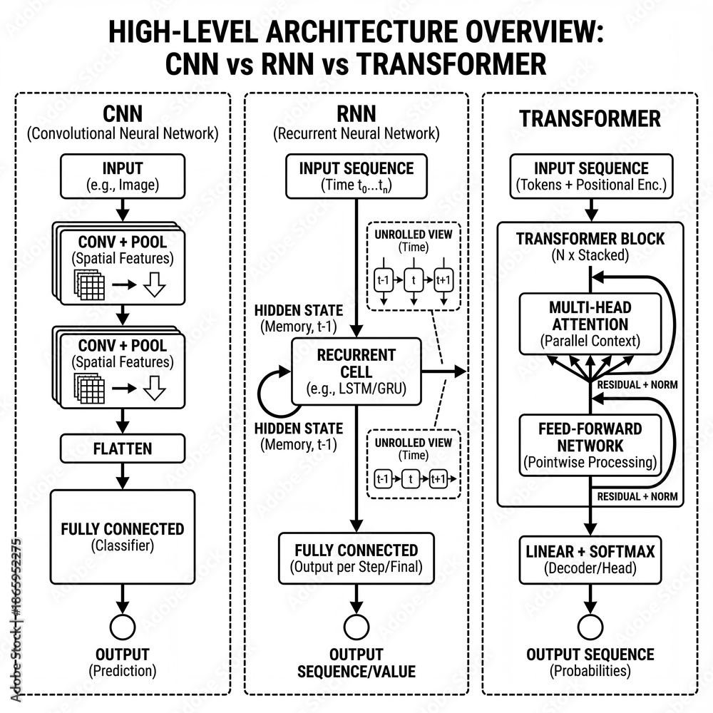 High-level architecture comparison of CNN, RNN, and Transformer models ...
