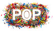 © afterfast - Bold white 'POP' text emerges from a vibrant confetti background