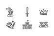 © LOBSTER LARRY - Medieval icon set featuring knight, sword, crown, dragon, castle, and gate
