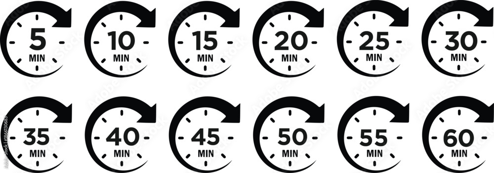 Timer, clock, stopwatch isolated set icons. Countdown timer symbol icon ...