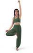 © olegphotor - Mockup of green wide yoga pants, top, trainer top woman, png, front view